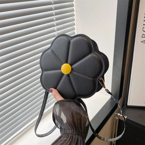 Bolso de Hombro con Forma de Flor para Mujer Cuero PU Bolso Bandolera Floral con Detalles de Puntadas Bolso Redondo Pequeño para Uso Diario