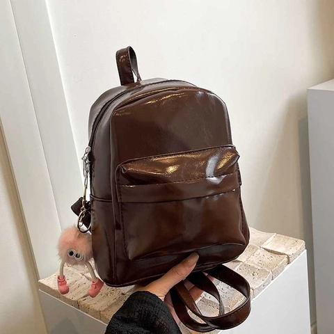 Damen Mini Rucksack Minimalistisch Glänzendes PU Leder Kleiner Schulranzen Für Schüler Alltag Reise Mode Schultertasche