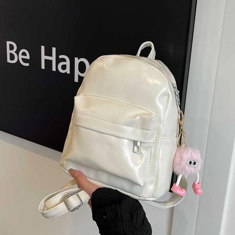 Damen Mini Rucksack Minimalistisch Glänzendes PU Leder Kleiner Schulranzen Für Schüler Alltag Reise Mode Schultertasche