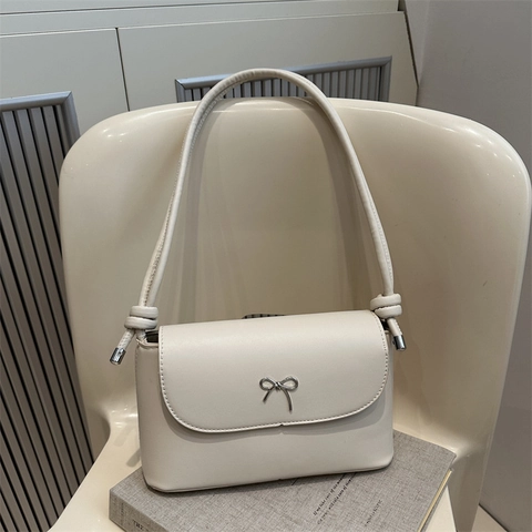 Vrouwen Koreaanse Stijl Strik Klep Kleine Vierkante Tas PU Leer Elegante Oksel Schoudertas Minimalistische Dagelijkse Crossbody Tas