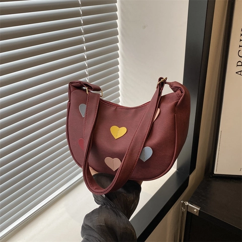 Borsa Hobo Donna con Applicazione a Cuore Grande Capacità in Pelle PU Borsa a Spalla Casual con Stampa a Cuore per Uso Quotidiano