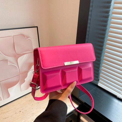 Borsa Quadrata Piccola in Pelle PU Trendy per Donna Con Texture Geometrica a Rilievo di Cioccolato 3D Borsa a Tracolla Fibbia in Metallo