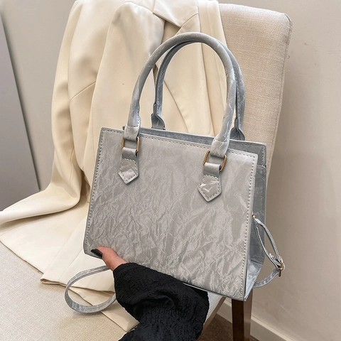 Vintage Women Wrinkled Square Handbag PU Leather Pleated Texture Shoulder Crossbody Bag Fashion Retro Solid Color Tote Bag