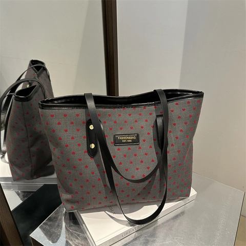 Borsa Tote da Donna alla Moda Stampata in Nylon a Grande Capacità Borsa a Tracolla Casual Cuore Pois Pendolare Borsa da Viaggio Versatile