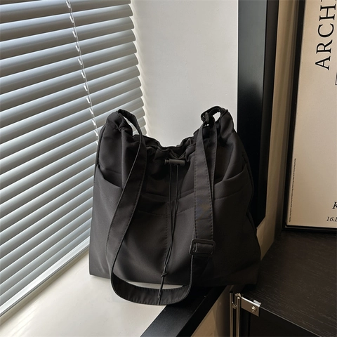 Damen Große Kapazität Oxford Gewebe Umhängetasche Kordelzug Eimer Tote Tasche Mode Casual Pendler Student Handtasche