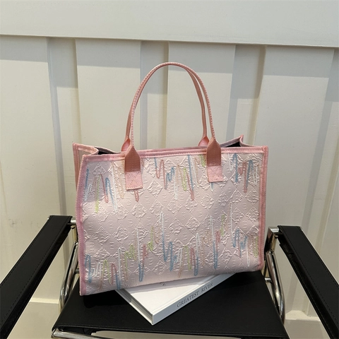 Damen Große Kapazität Tote Bag Gestickte Wellenmuster Nylon Schultertasche Städtisch Minimalistisch Lässig Pendeln Handtasche