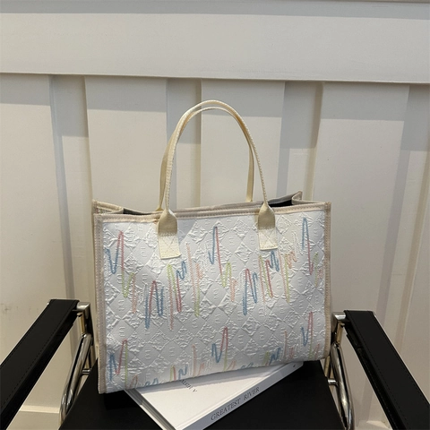 Damen Große Kapazität Tote Bag Gestickte Wellenmuster Nylon Schultertasche Städtisch Minimalistisch Lässig Pendeln Handtasche