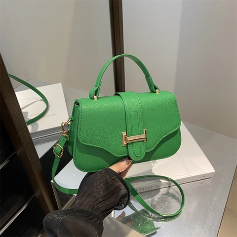 Women Fashion PU Leather Small Square Bag Vintage Lychee Pattern Shoulder Crossbody Bag With Metal Buckle Handbag For Daily