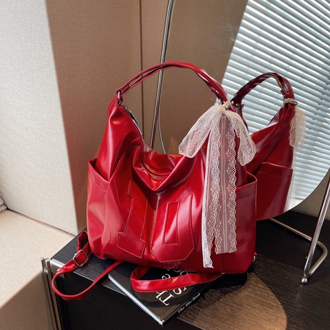Borsa Tote in Pelle PU da Donna Grande Capacità Borsa a Spalla Pendolare Con Fiocco in Pizzo Design Retrò Numerico Moda