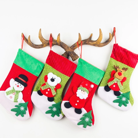 Calze di Natale Sacchetti Regalo Top in Velluto a Coste Medio 3D Peluche Babbo Natale Pupazzo di Neve Renna Orso Decorazione