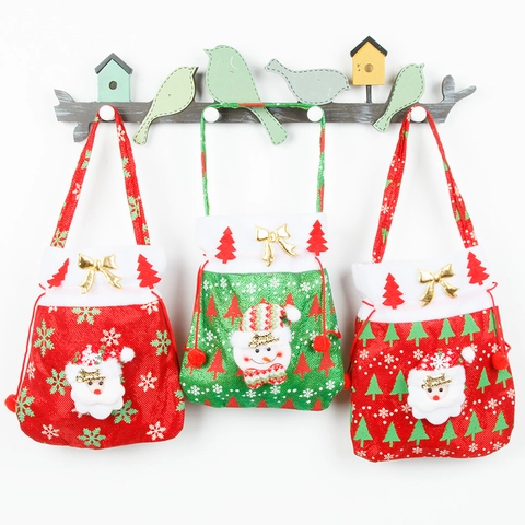 Christmas Gift Bag Santa Claus Snowman Handbag Drawstring Candy Bag Fabric Festive Party Favor Decoration Gifts Wrap Bag