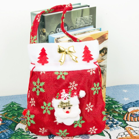 Christmas Gift Bag Santa Claus Snowman Handbag Drawstring Candy Bag Fabric Festive Party Favor Decoration Gifts Wrap Bag