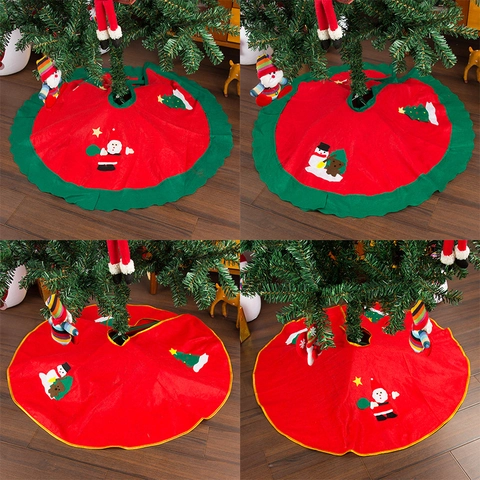 Gonna per Albero di Natale Rossa con Bordo Festonato Babbo Natale Pupazzo di Neve Applique Tappetino in Feltro Decorazione Casa Festa