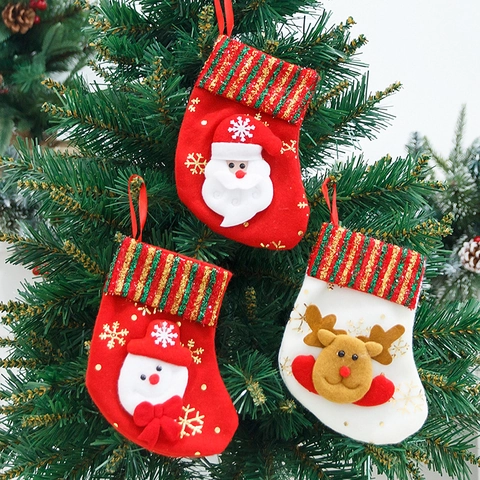 Goldprägung Nikolausstiefel Mini Geschenktüte Polyester Pailletten Weihnachtsmann Schneemann Rentier Baumschmuck Festliche Deko