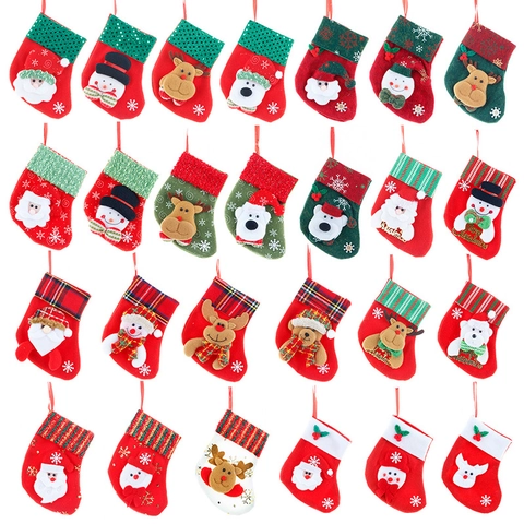 Piccole Calze di Natale Sacchetti Regalo 3D Cartoon Babbo Natale Pupazzo di Neve Renna Decorazioni Appese per Albero Festa