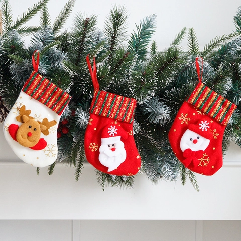 Goldprägung Nikolausstiefel Mini Geschenktüte Polyester Pailletten Weihnachtsmann Schneemann Rentier Baumschmuck Festliche Deko