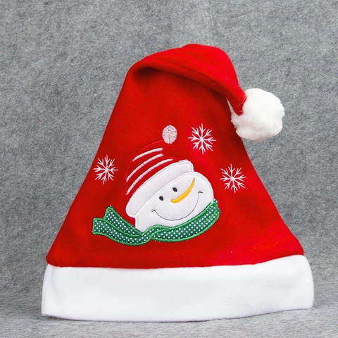 Christmas Hat Santa Hat Brushed Fabric Cartoon Embroidery Santa Snowman Reindeer For Festive Holiday Adult Costume