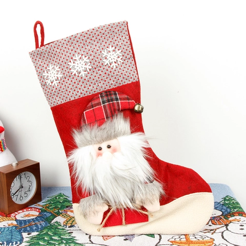 Großer 3D Nikolausstiefel Geschenktüte Flanell Leinen Festliche Deko Weihnachtsmann Schneemann Rentier Kariert Schneeflocke Party Deko