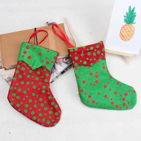 Calze di Natale Sacchetti Regalo Pois Rosso Verde Decorazioni per Albero di Natale Festa Piccoli Sacchetti a Calza
