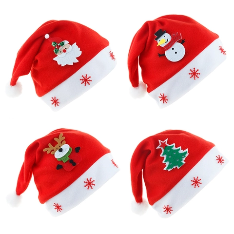 Christmas Flannel Cartoon Hat Santa Claus Snowman Reindeer Tree Holiday Party Decoration Festive Headwear Red White Snowflake Hat