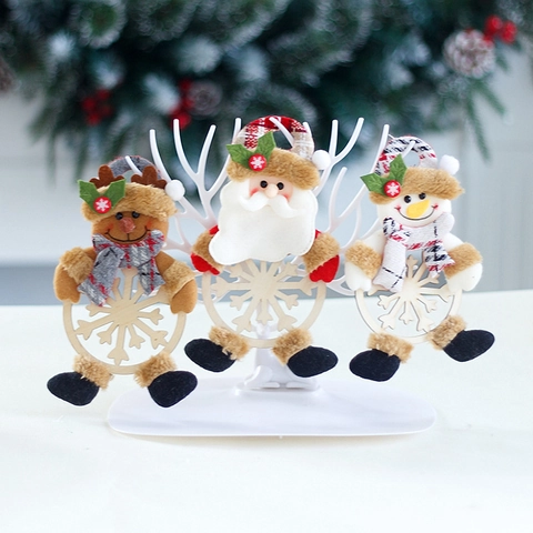 Adorno Colgante para Árbol de Navidad Madera Hueco Copo de Nieve Felpa Papá Noel Muñeco de Nieve Reno para Decoración de Fiesta