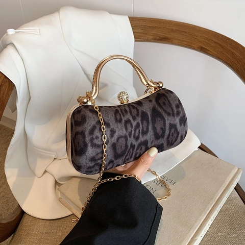 Vintage Leopardenmuster Abend Clutch Tasche Mit Strass Metallgriff Kette Umhängetasche Für Damen Hochzeit Party
