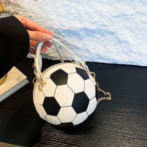 Borsa a Tracolla da Donna a Forma di Pallone da Calcio in Pelle PU con Catena Borsa a Mano Sportiva Creativa Piccola Tonda