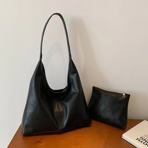 Bolso De Mano De Gran Capacidad De Cuero PU Minimalista Y Estuche Para Mujer Bolso De Hombro Urbano Con Costuras
