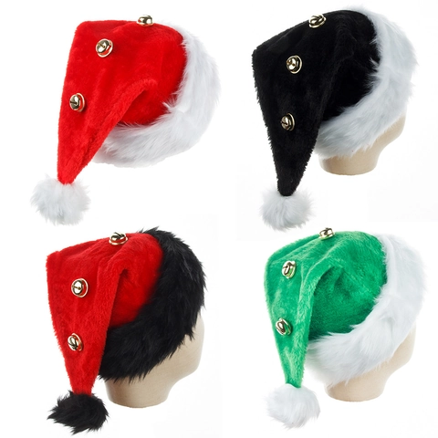 Long Plush Christmas Hat With Metal Bells Festive Santa Claus Hat For Christmas Holiday Party Adults Children