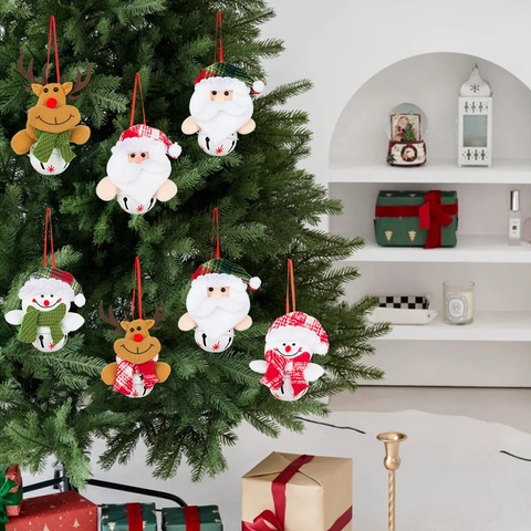 Decorazioni Appese per Albero di Natale Con Campana in Metallo Babbo Natale Pupazzo di Neve Renna Bambola di Peluche per Regalo