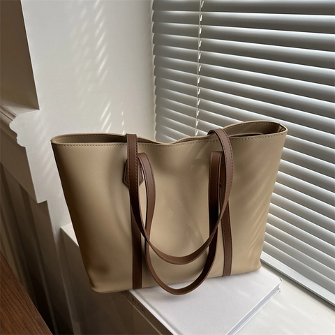 Minimalistische PU Leren Grote Capaciteit Tote Tas Voor Dames Effen Kleur Urban Simple Commuter Schoudertas Handtas