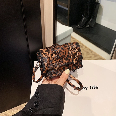Mode Leopardenmuster Mini Umhängetasche Für Damen PU Leder Quadratische Schultertasche Mit Magnetschnalle Kleine Lippenstifttasche