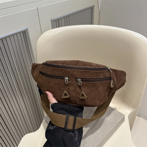 Marsupio in Velluto a Coste da Donna Tasche Multiple con Cerniera Tracolla Regolabile Grande Capacità Casual Quotidiano Stile Semplice Borsa da Petto