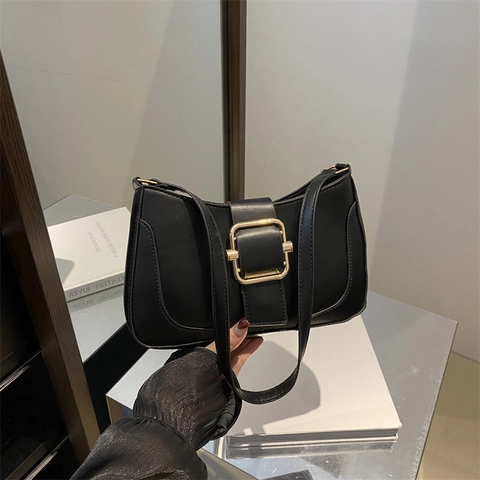 Vintage PU-Leder Unterarmtasche Für Damen Retro Quadratische Schnalle Umhängetasche Mode Ziernaht Kleine Hobo Baguette Tasche Alltag