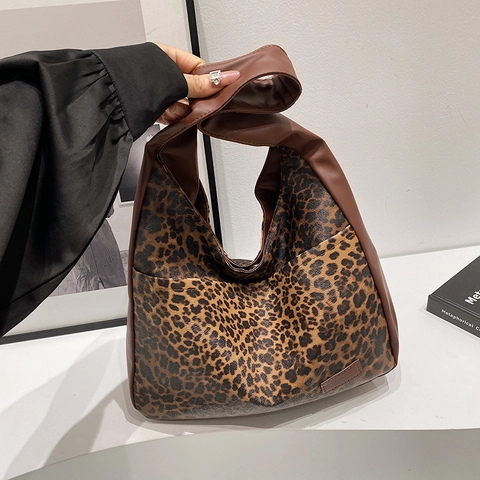 Borsa Tote Vintage con Stampa Leopardata a Grande Capacità per Donna in Pelle PU Minimalista Urbana Borsa a Spalla per Pendolarismo Quotidiano