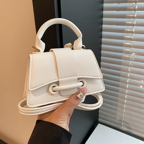 Borsa Quadrata Piccola da Donna in Pelle PU con Texture Litchi Patta Borsa a Mano Borsa a Tracolla Design di Nicchia per Donna