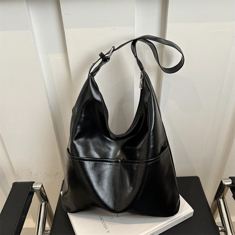 Bolso Tote de Cuero PU de Moda para Mujer Gran Capacidad Bolso de Hombro Debajo del Brazo Minimalista Conmutación Bolso Hobo Con Correa Ajustable