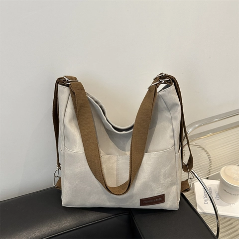 Bolso Tote de Lona de Mezclilla Casual para Mujer Gran Capacidad Multifuncional Bolso de Hombro Cruzado Retro Urbano Simple