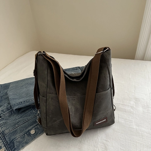 Bolso Tote de Lona de Mezclilla Casual para Mujer Gran Capacidad Multifuncional Bolso de Hombro Cruzado Retro Urbano Simple