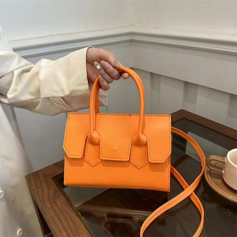 Borsa a Mano da Donna Minimalista in Pelle PU Tinta Unita Con Patta Tracolla Doppio Manico Satchel per Uso Quotidiano