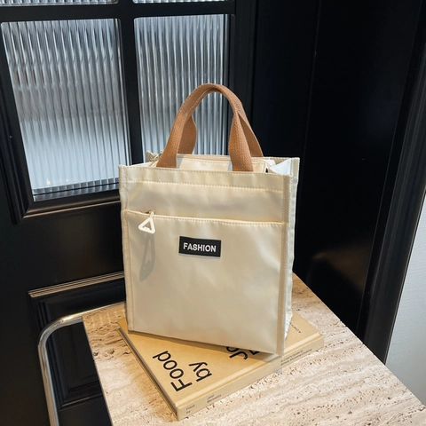 Borsa Tote in Stile Coreano Tessuto Oxford Impermeabile Grande Capacità Borsa a Mano Manico a Contrasto Borsa da Pranzo Donna