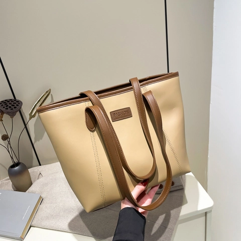 Bolso Tote de Mujer de Gran Capacidad de Cuero PU Minimalista de Color Sólido Bolso de Hombro Urbano con Cremallera