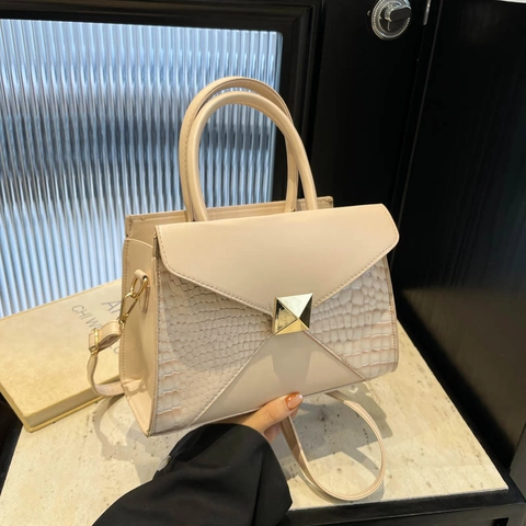 Sac à Main Mode pour Femmes Cuir PU Épissage Motif Crocodile Sac à Épaule Carré Navette Sac à Bandoulière Avec Boucle Dorée
