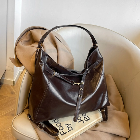 Borsa Tote in Pelle PU di Grande Capacità Vintage per Donna Borsa a Tracolla Hobo Minimalista per Pendolarismo Quotidiano Ufficio