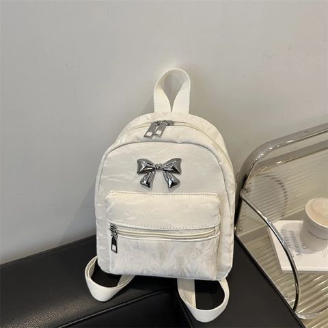 Dames Mini Strikje Rugzak Koreaanse Stijl Geplooide Textuur Lichtgewicht Reizen Schooltas Casual Mode PU Daypack