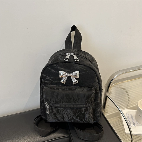Dames Mini Strikje Rugzak Koreaanse Stijl Geplooide Textuur Lichtgewicht Reizen Schooltas Casual Mode PU Daypack