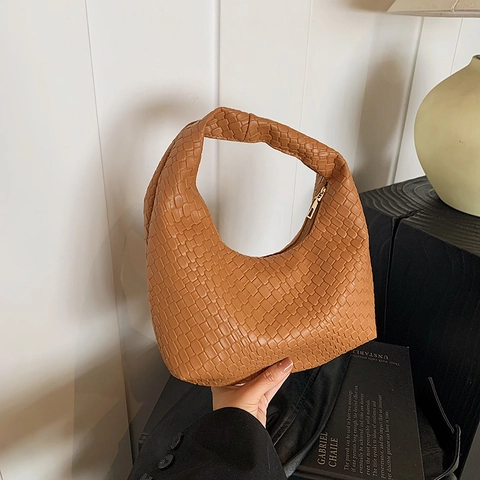 Damen Minimalistische Geflochtene Unterarmtasche PU Leder Hobo Schultertasche Street Fashion Handtasche Für Den Alltag Versatile