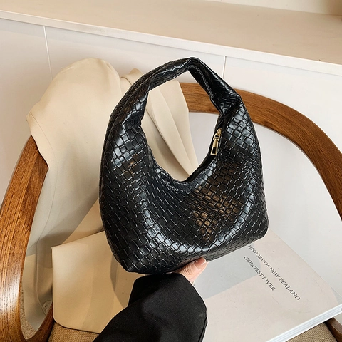 Damen Minimalistische Geflochtene Unterarmtasche PU Leder Hobo Schultertasche Street Fashion Handtasche Für Den Alltag Versatile