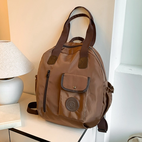 Simple Solid Color Nylon Backpack For Women Large Capacity Travel Bag Multi Pocket Casual School Daypack Handbag