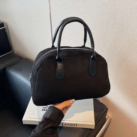 Sac à Main Boston Vintage en Velours Côtelé Texture Daim Givré Mode Patchwork Grande Capacité Sac Cabas Bowling Pour Femmes